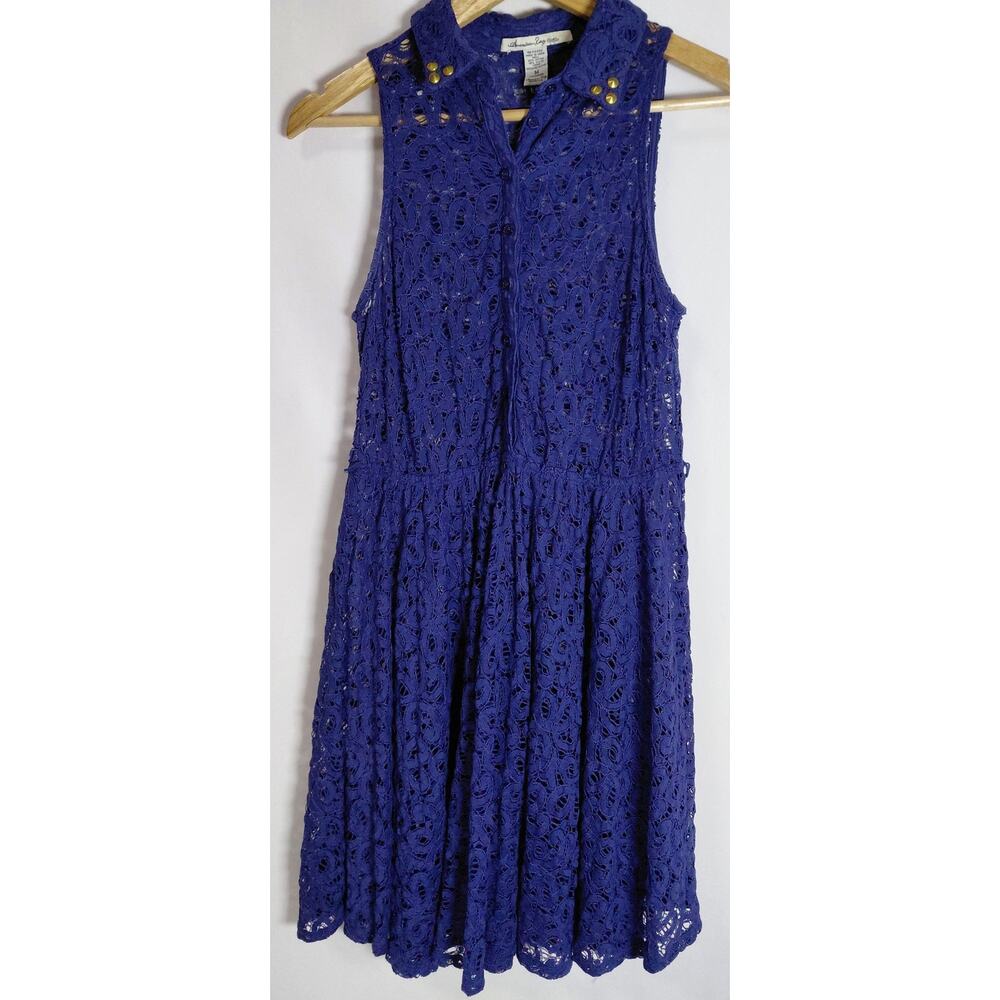 LR9 American Rag Lace Sleeveless Dress Solid Collared Knee Length Women Size M